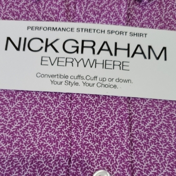 Nick Graham Purple Casual Button Down Stretch Shirt with Floral Print SMALL - Picture 2 of 6
